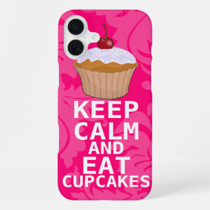 Coque iPhone 16 Plus Rose Chaud Damassé GARDEZ CALME ET Mangez des Cupc