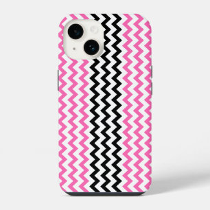 Coque Pour iPhone 14 Rose Chaude et Chevron Noir par Shirley Taylor