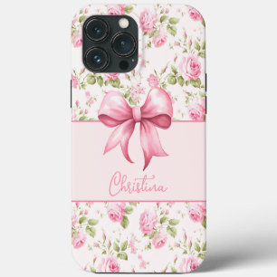 Etui iPhone 13 Pro Max Rose de cottage rose avec coquette Bow