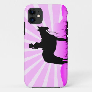 Coque iphone rose de cow-girl de coucher du soleil