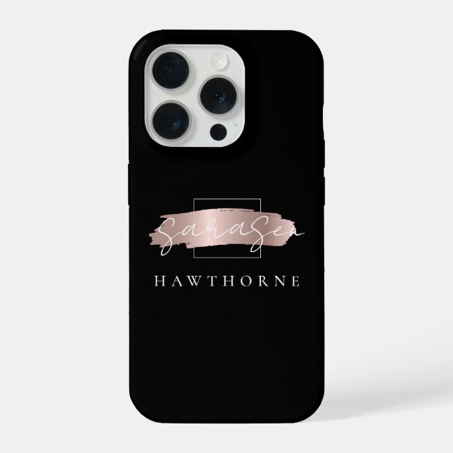 Coque iPhone Rose de luxe Monogram Chic Brush Stroke Noir (Verso)