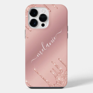 Coque Pour Pour iPhone 14 Pro Max Rose de nom personnalisé Gold Blush Parties scinti