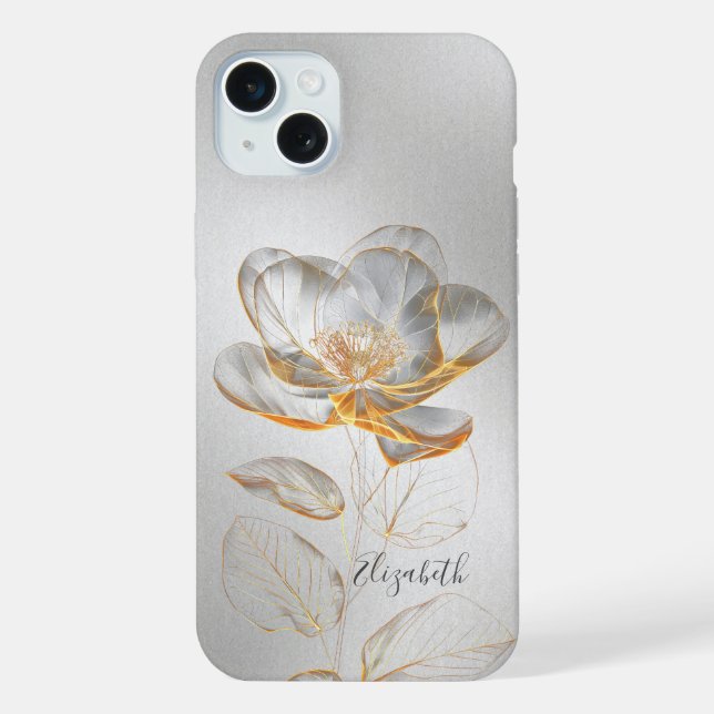 Coque iPhone Rose d'Or Argent Ajouter un nom  (Verso)