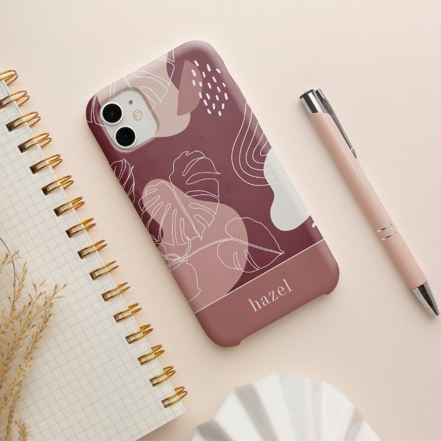 Coque iPhone Rose du désert Boho rose Tropical Monstera Leaf (Créateur téléchargé)
