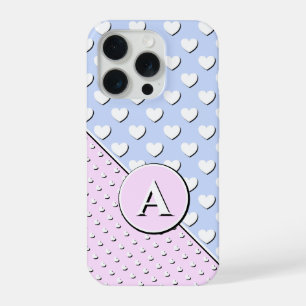 Coque iPhone 15 Pro Rose Et Bleu, Monogramme Personnalisé