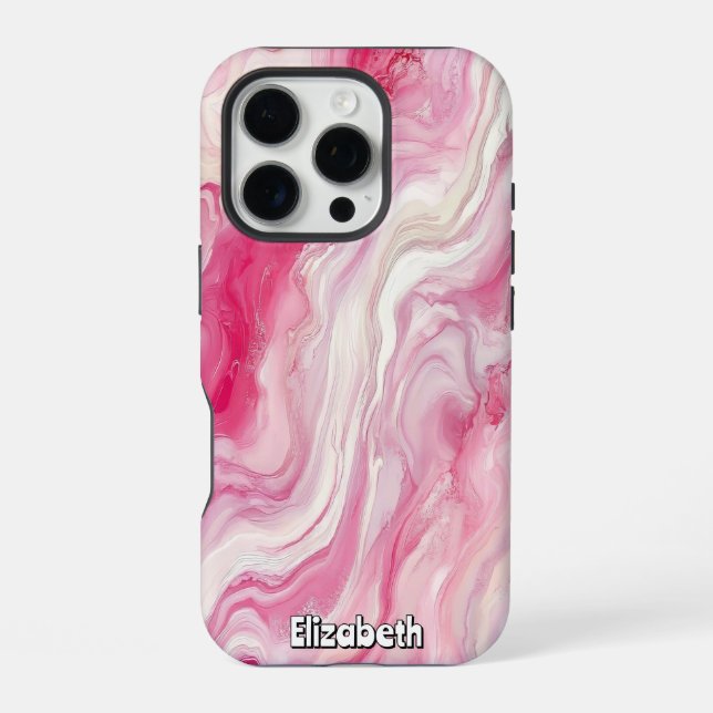 Coque iPhone Rose et Marbre blanc Abstrait (Verso)