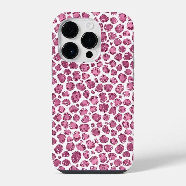 Coque iPhone Rose Féminin Blanc Glam Pailleté Imprimé Léopard   (Verso)