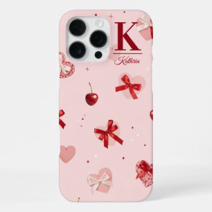 Coque iPhone 16 Pro Max Rose Féminine Coquette Cœurs et Rubans Personnalis