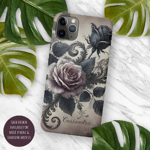 Coque iPhone 16 Pro Max Rose florale victorienne élégante gothique personn