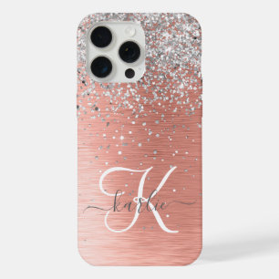 Coque iPhone 15 Pro Max Rose Gold Assez Fille Argent Paillettes Pailleté