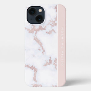 Etui iPhone 13 Rose Gold & Blush Pink Marble subtil Personnalisé