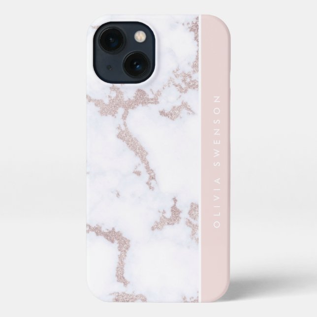 Coque iPhone Rose Gold & Blush Pink Marble subtil Personnalisé (Verso)