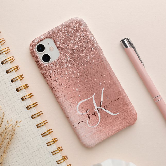 Coque iPhone Rose Gold brossé Parties scintillant métallique No (Créateur téléchargé)