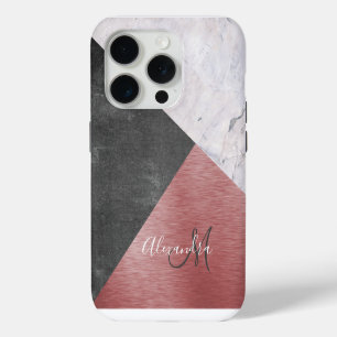Coque iPhone 15 Pro Rose Gold, Chalkboard & Marble - Ajouter Monogramm