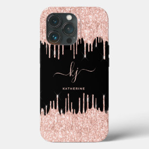 Etui iPhone 13 Pro Rose Gold Élégant Pailletant Gouttes 2 Monogramme