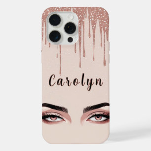 Coque iPhone 15 Pro Max Rose Gold Glam Drip ✨ Chic Yeux Féminin Étincelant