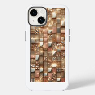 Coque Pour iPhone 14 Rose Gold Luxe et Mosaïque Géométrique de Diamants