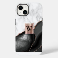 Rose Gold Noir Agate Marbre Blanc Monogramme