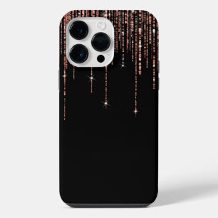 Coque Pour Pour iPhone 14 Pro Max Rose Gold Noir Luxueux Pailleté Frange