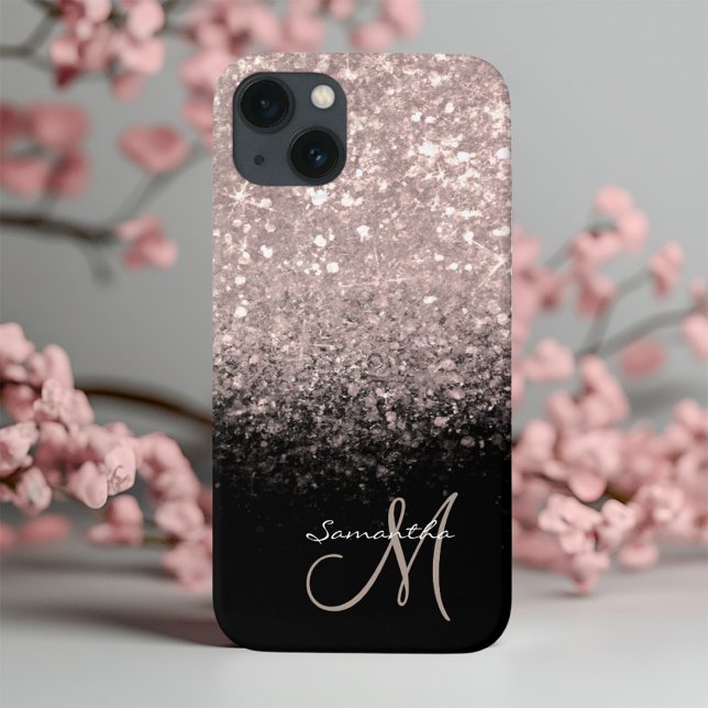 Coque iPhone Rose Gold & Noir Monogramme Chic (Créateur téléchargé)