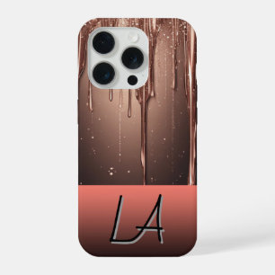 Coque iPhone 15 Pro Rose Gold Pailleté Coulant Nom Personnalisé