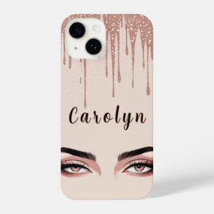 Coque Pour iPhone 14 Rose Gold Pailleté Dégoulinant Avec Maquillage Des