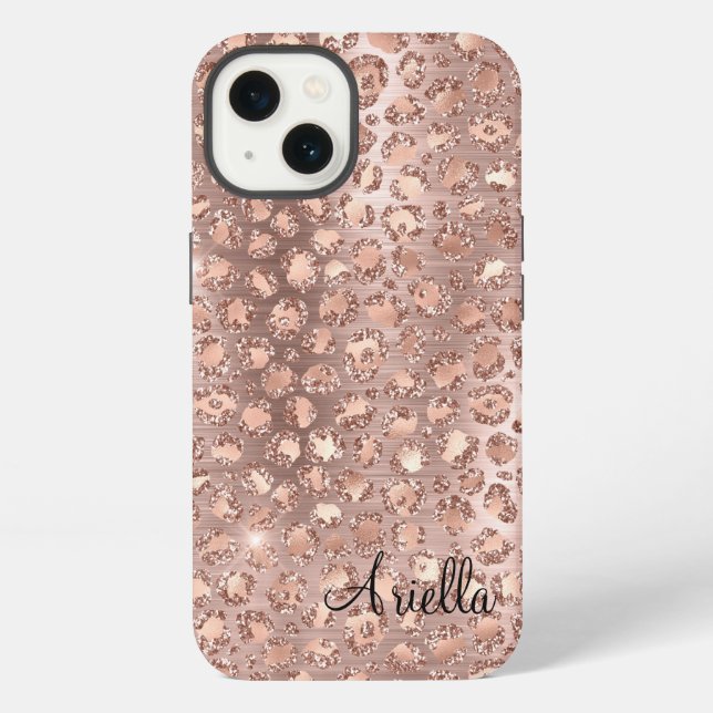 Coque iPhone Rose Gold Pailleté Léopard Chic (Verso)