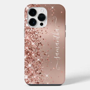Coque Pour Pour iPhone 14 Pro Max Rose Gold Pailleté Moderne Ombré Féminin Signature
