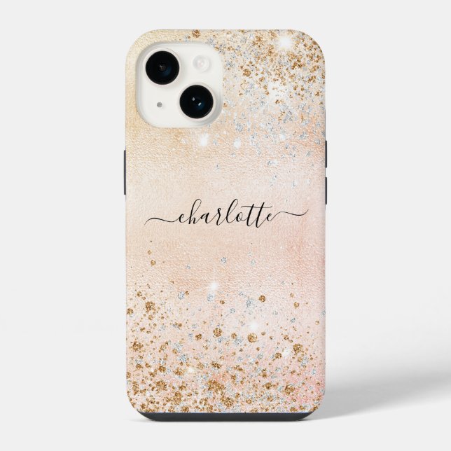 Coque iPhone Rose gold pailleté nom (Verso)