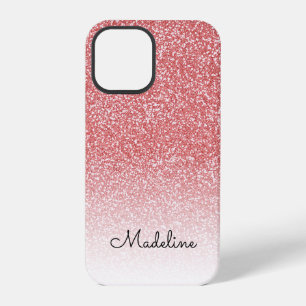 Coque iPhone 12 Pro Rose Gold Pailleté Ombré Nom en écriture noire