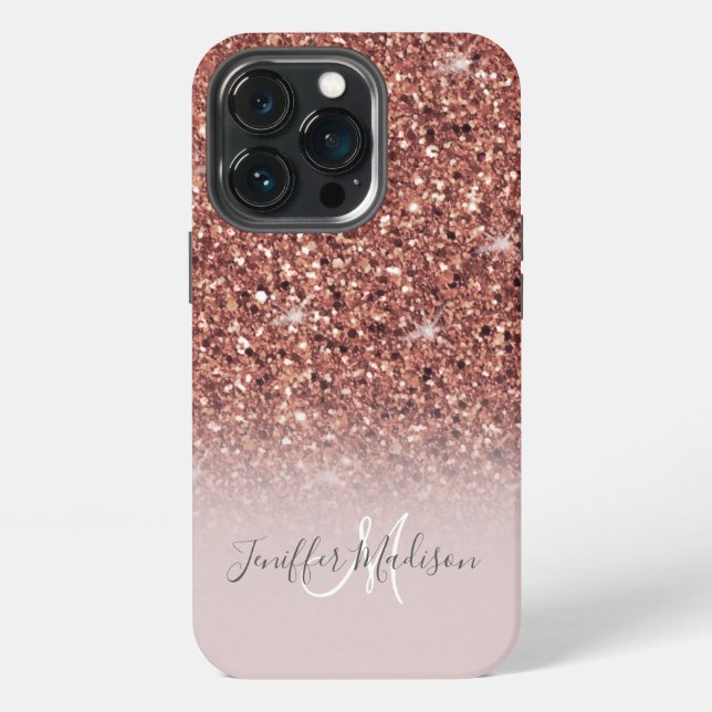 Coque iPhone Rose Gold Pailleté Personnalisé Luxe Féminin Drips (Dos)