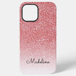 Coque iPhone 12 Pro Max Rose Gold Parties scintillant Ombre Black Script N
