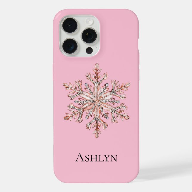 Coque iPhone Rose Gold Snowflake Nom de Noël (Verso)