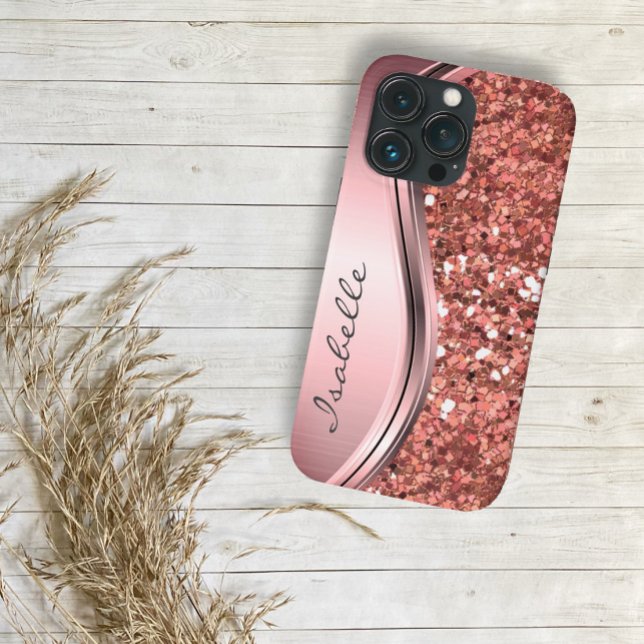 Coque iPhone Rose Gold Sparkle Glam Bling Personalized Metal (Créateur téléchargé)