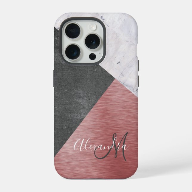 Coque iPhone Rose Gold, Tableau Noir et Marbre - Ajoutez un Mon (Verso)
