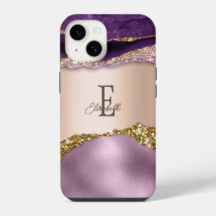 Coque Pour iPhone 14 Rose Gold Violet Pailleté Monogram iPhone Tendance