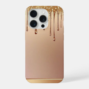 Coque iPhone 15 Pro ✨ Rose Goldr Drip Élégance sur Gl métallisé