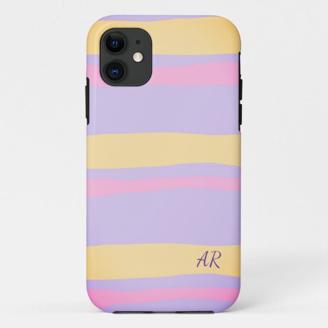 Coque iphone rose jaune violet pastel Wavy Stripes (Dos)