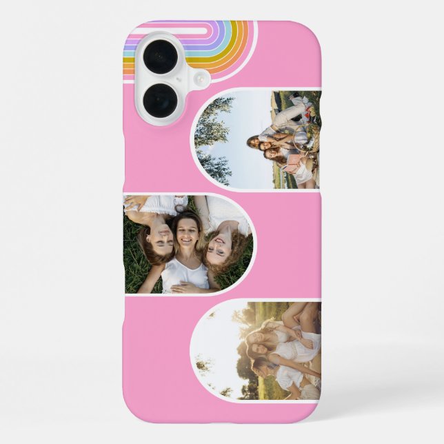 Coque iPhone Rose Mignon Moderne Disposition de 3 Photos Person (Verso)