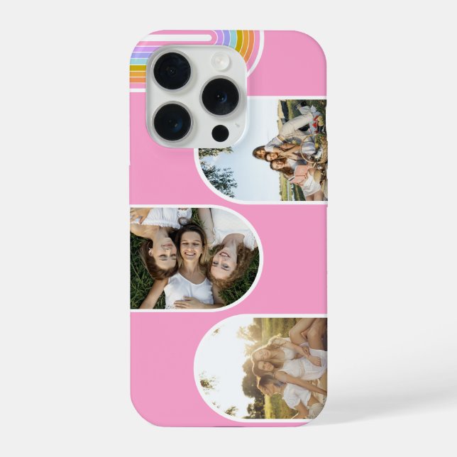 Coque iPhone Rose Mignon Moderne Disposition de 3 Photos Person (Verso)