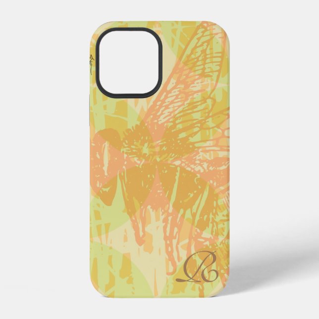 Coque iPhone Rose Moderne Abeille et Monogramme (Verso)