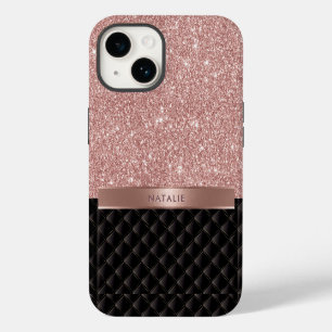 Coque Pour iPhone 14 Rose moderne Gold Parties scintillant Black Luxe N