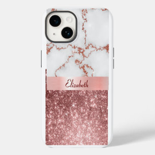 Coque Pour iPhone 14 Rose moderne Marbre d'or Faux Parties scintillant