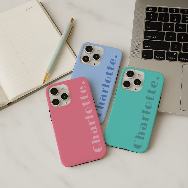 Coque iPhone Rose Moderne pour Bébé Fille Maman Fille Nom Perso (monogram phone case, bridesmaid gift, graduation gift, birthday gift for her, gift for her,)