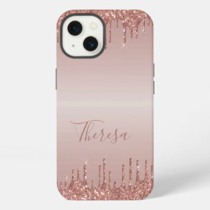 Etui iPhone 13 Rose monogramme classique Parties scintillant à l'