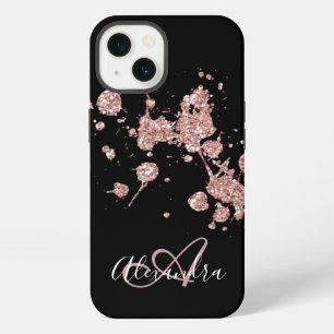 Etui iPhone 13 Rose noire paillettes dorées Monogramme