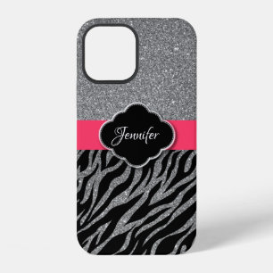 Coque iPhone 12 Rose Pailleté Étincelant Argenté Élégant Filles