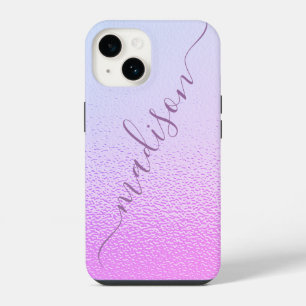 Coque Pour iPhone 14 Rose Pailleté Féminin Irisé Nom Personnalisé
