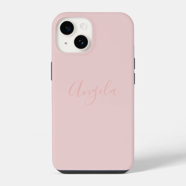Coque iPhone Rose Pâle avec Nom iPhone 14 (Verso)