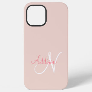 Coque iPhone 12 Pro Max Rose Pâle Monogramme Personnalisé Élégant